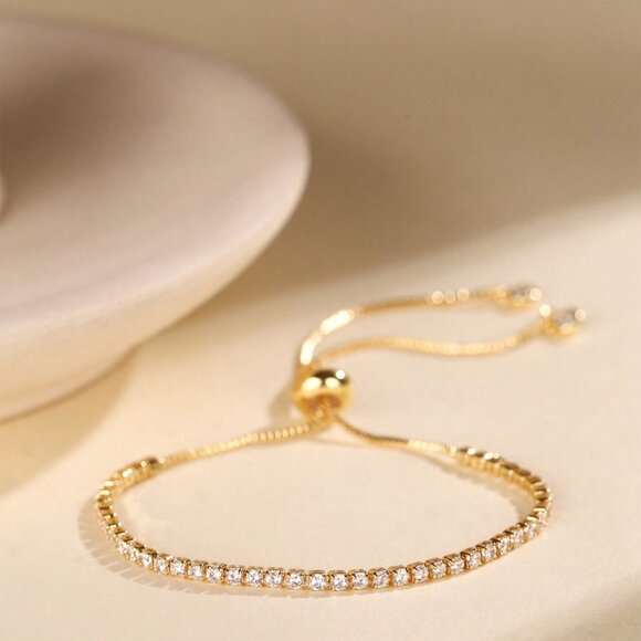 Gold-Plated & Inlaid Tennis Bracelet Versatile Daily Wear Accessory for Women - Picture 3 of 3